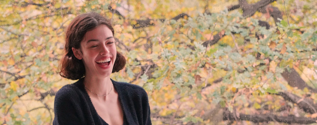 A model laughing