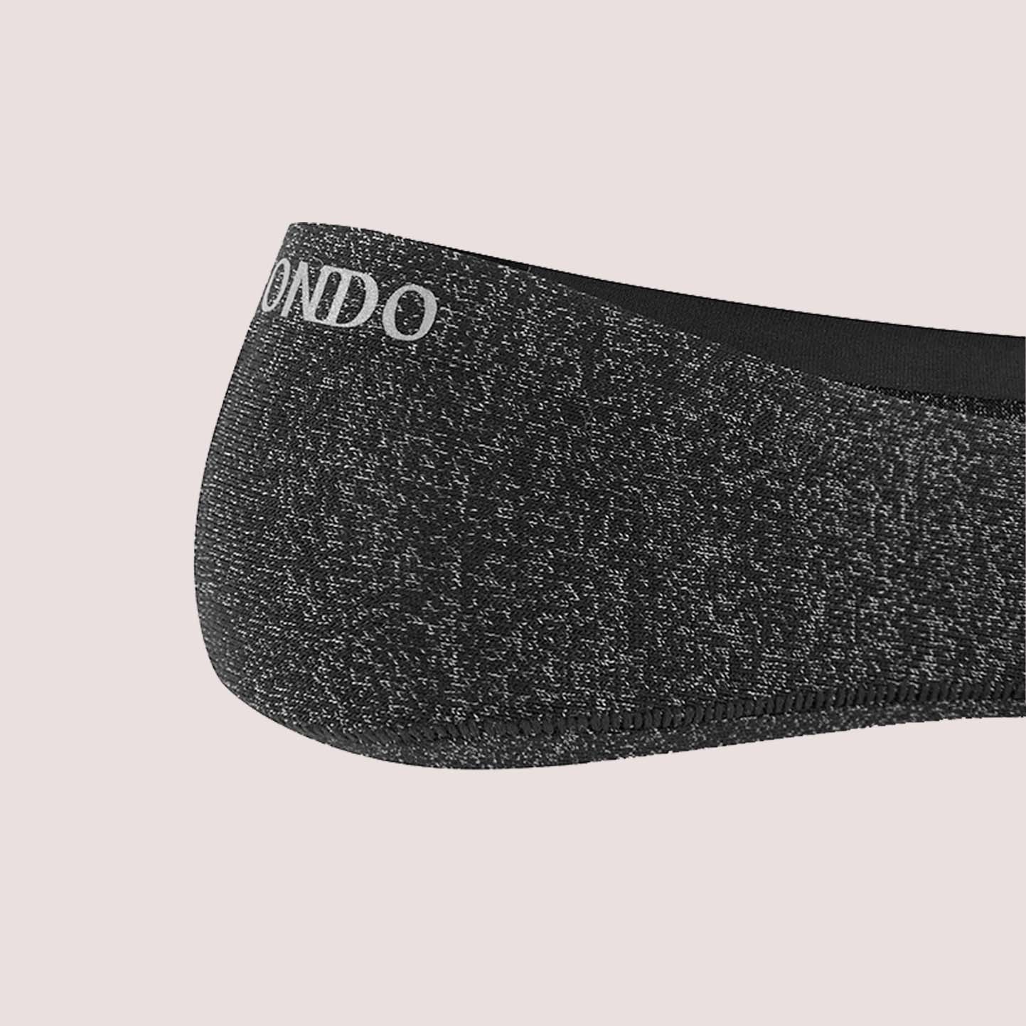 Closeup of the heel of Merino Wool No Show Sock in Charcoal Black with ONDO logo visible